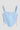blue corset with orange lace-up details at sides