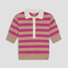 nude-and-pink striped short-sleeve polo with white collar