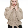 tan linen hooded jacket with waist tie