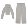 grey corseted hoodie and low rise wide leg sweatpants